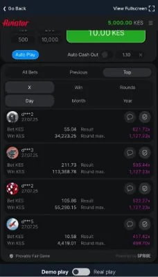 Betika Aviator betting history on mobile
