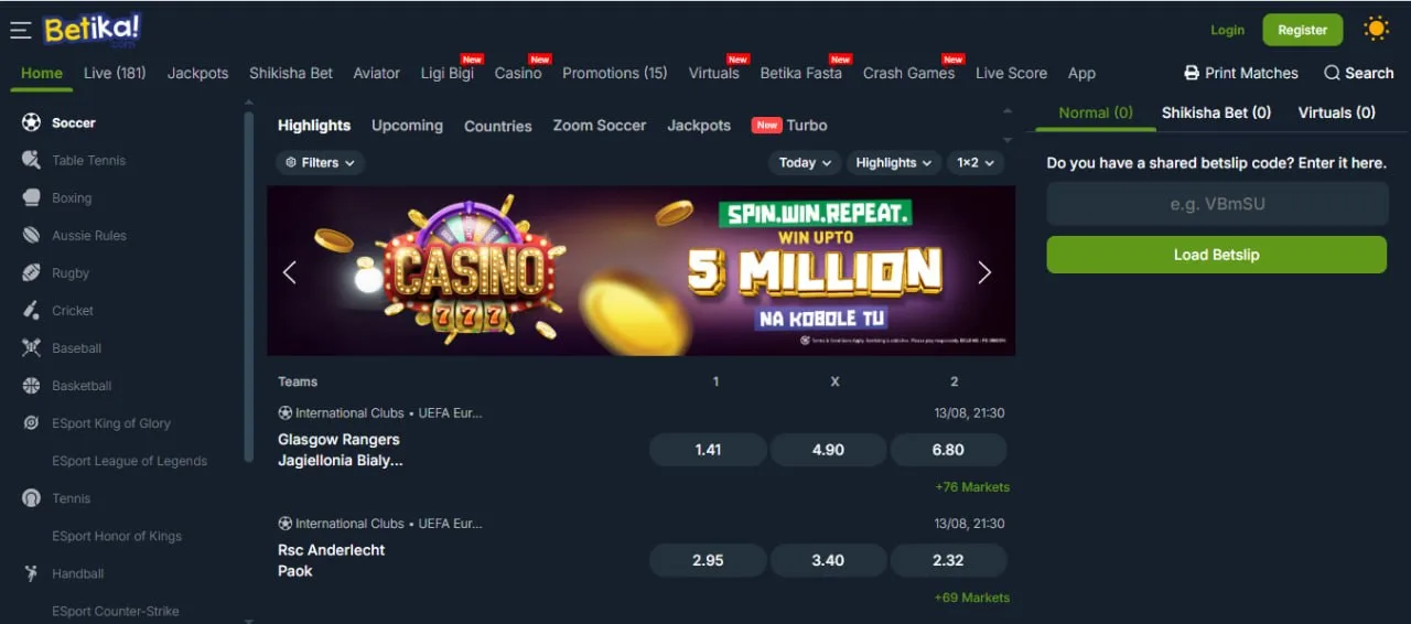 Betika Kenya betting platform screenshot